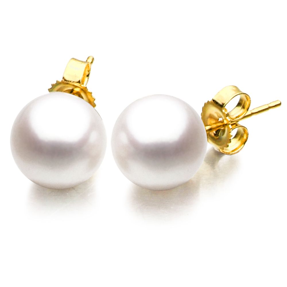 Solid 14k Gold 7-8mm Round White Saltwater Akoya Cultured Pearl Leverback Ear 